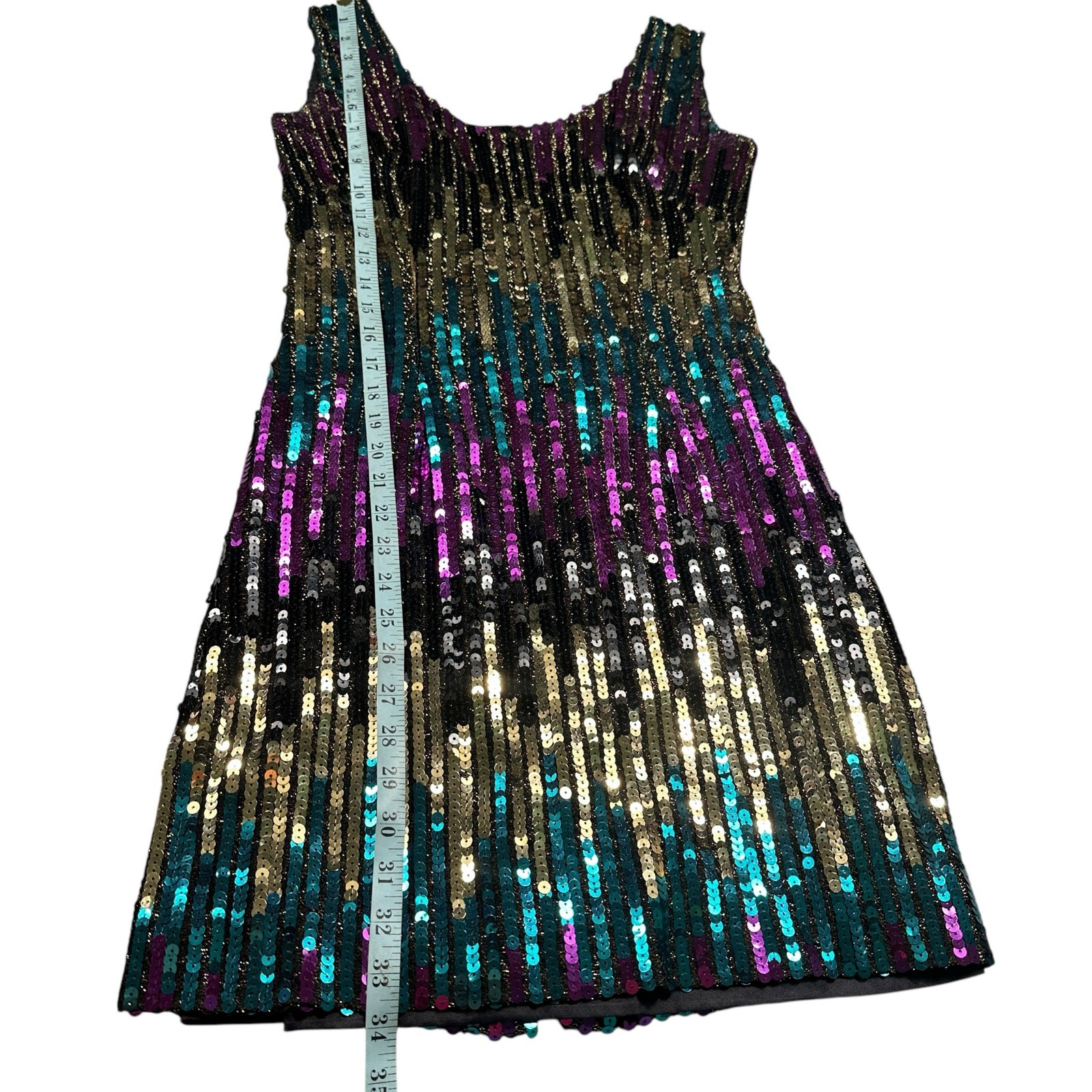 Vintage Alyce 1980s Sequin Mini Party Cocktail Dress Purple Green Gold Sz Med/10