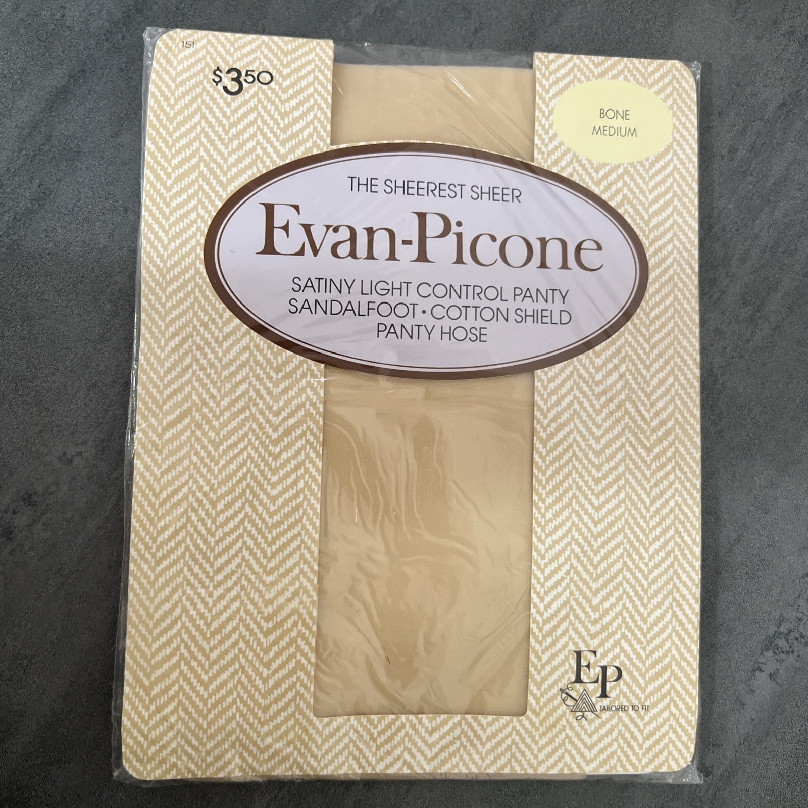 VTG Evan Picone Sheet Satiny Light Control Pantyhose Bone Sandalfoot Size Medium