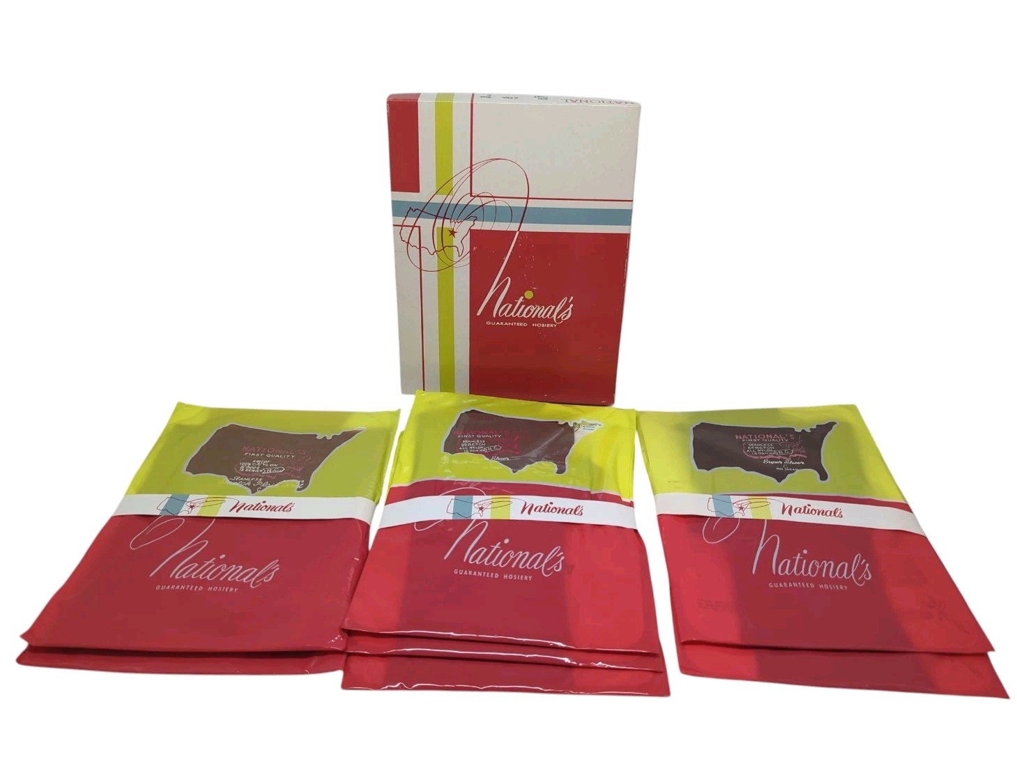 7 Pair Vintage Nylons National&rsquo;s Hosiery 3 Shades Size C Super Sheer Orig Box