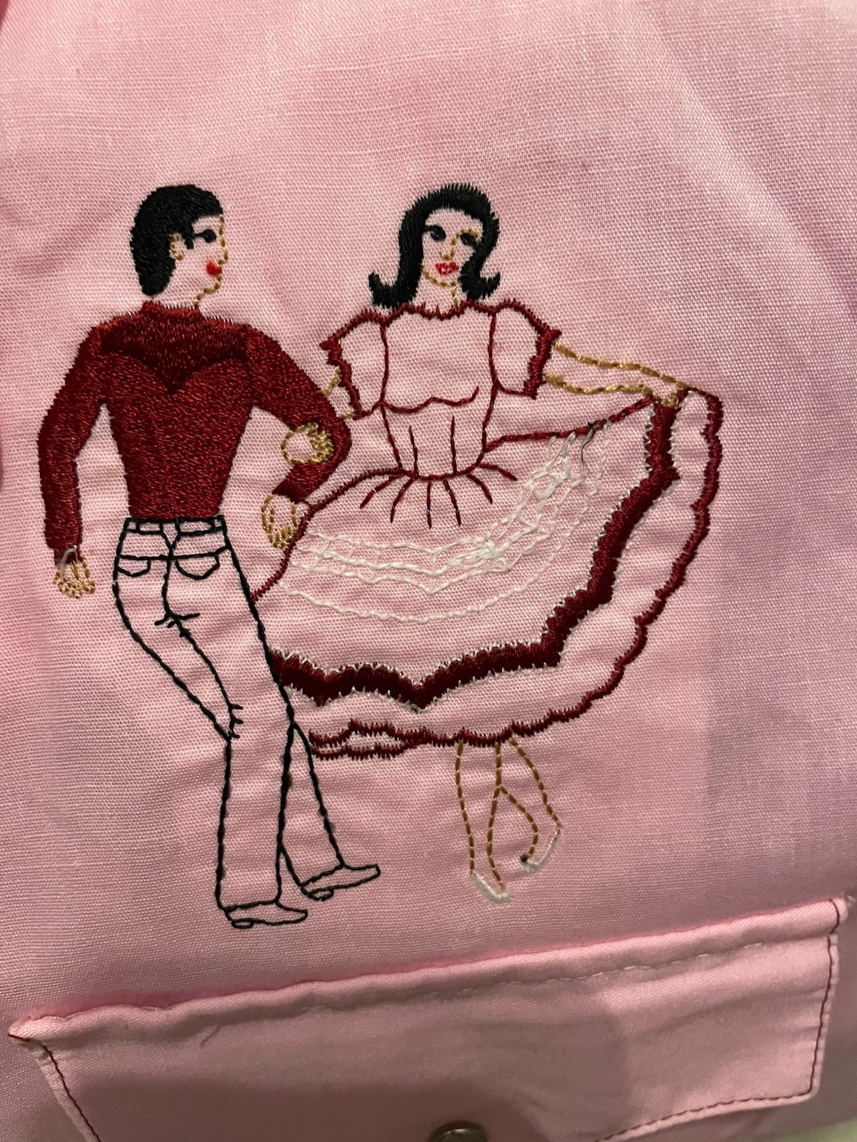 Vintage Rockmount Ranch Wear Snap Blouse Size 16 Western Polka Dancers Pink USA