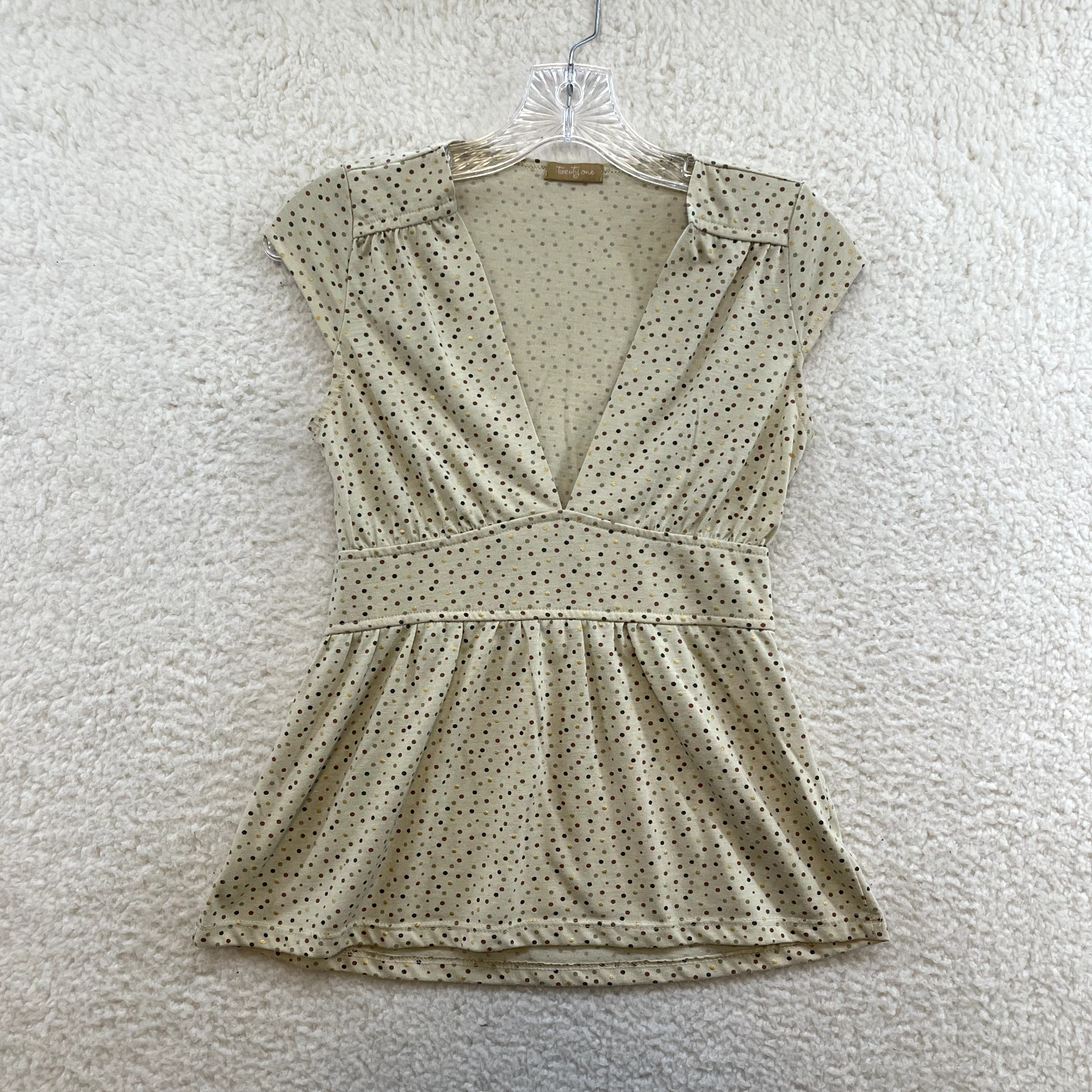 Y2K Vintage Forever 21 Babydoll Top Medium Cream Beige Polka Dot Fairy Grunge