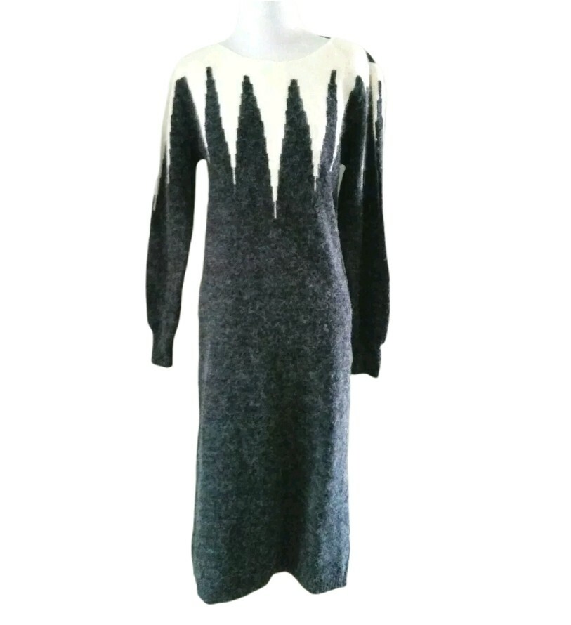 VINTAGE 60S 70S JOHN RICHARD NORDIC ANGORA SWEATER DRESS SZ M L 10 12 14