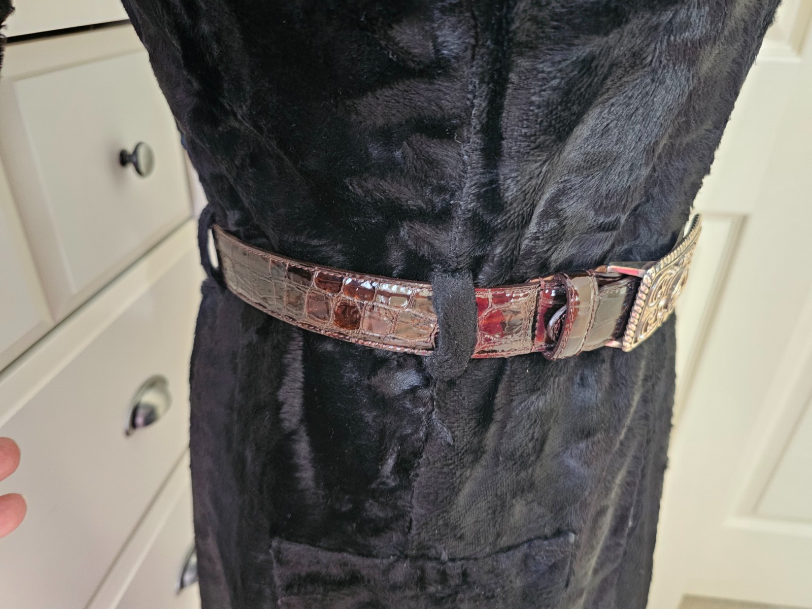 VTG 1960s Adele Simpson Womens Black Crushed Velvet Half Zip Coat Dress Sz. M