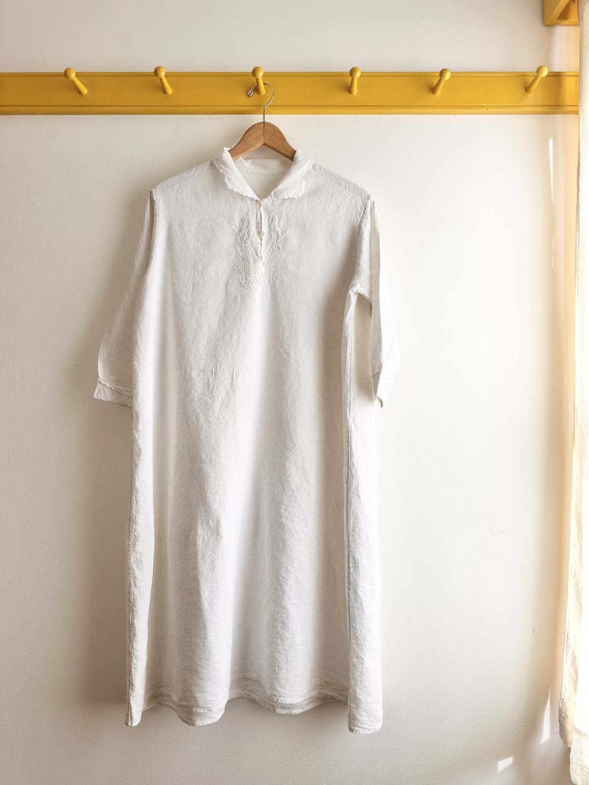 Vintage antique handmade French homespun hand embroidered dress nightgown