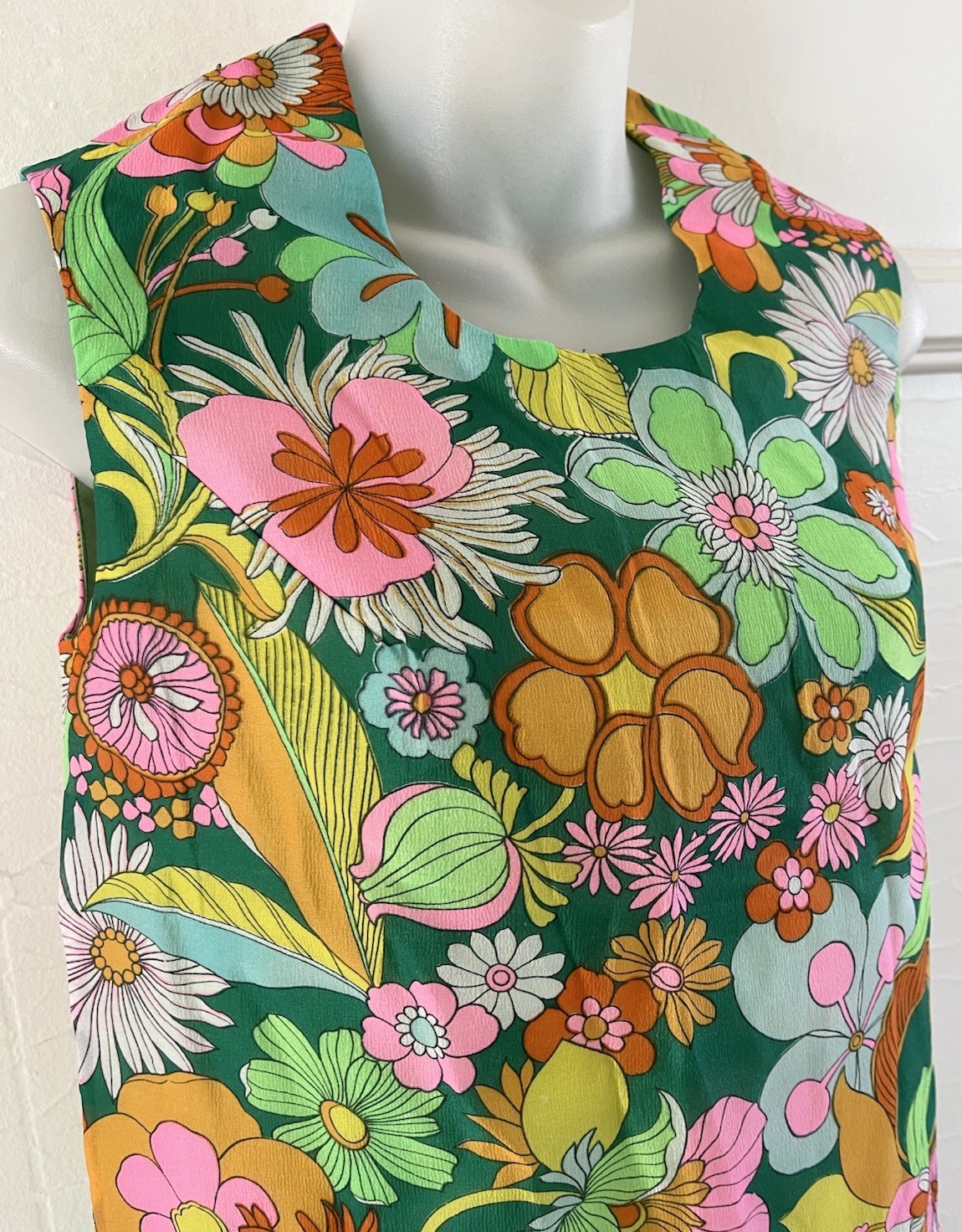 Vtg 1960s Mod Psychedelic Floral Flower Power Sheath Maxi Dress Talon Zip Small