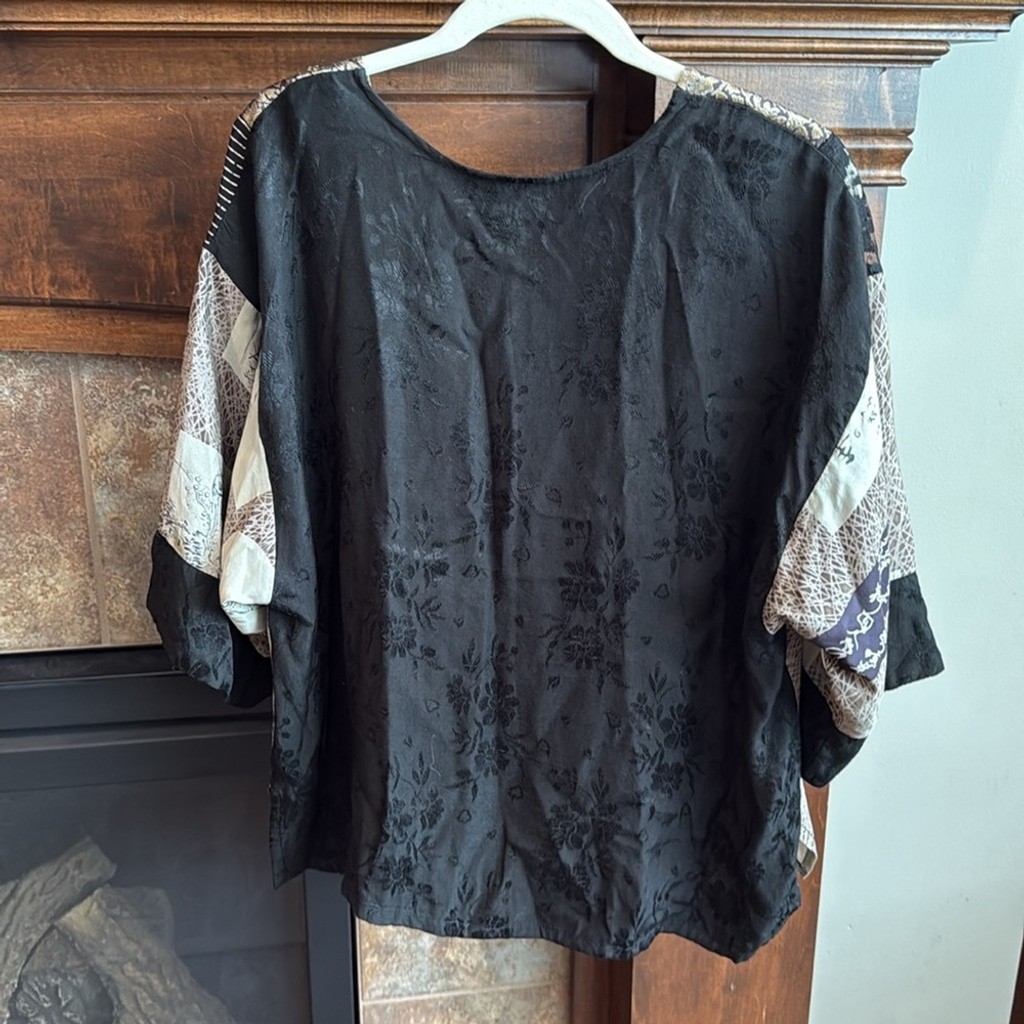 Vintage Sterling Styles silk patchwork mixed media artsy art to wear top L/XL