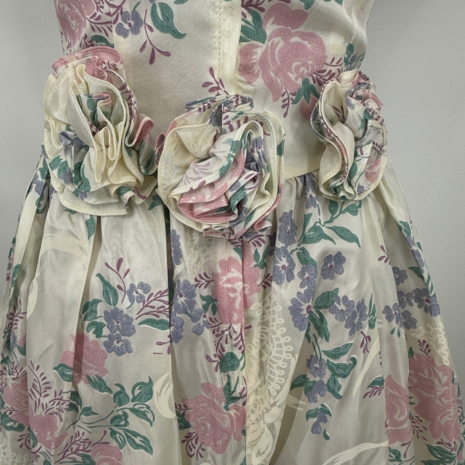 Vtg Scott McClintock Floral Dress Sz 6 Puff Sleeve Lace Cottage Coquette Basque