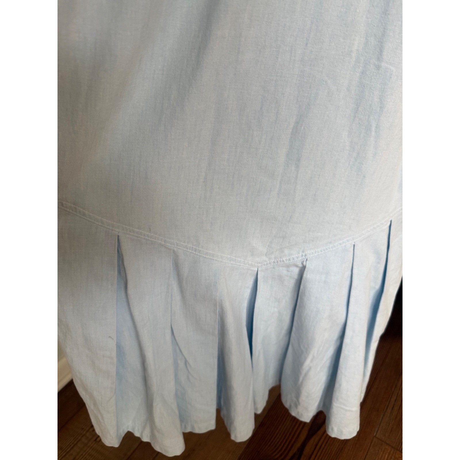 Vintage Melissa Light Blue Cotton Western Dress Metal Collar Tips USA Size 8