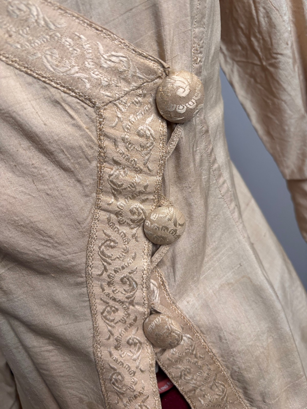 Antique Edwardian Silk Bodice Jacket Ivory Brocade Trim 1900 Victorian Renfaire