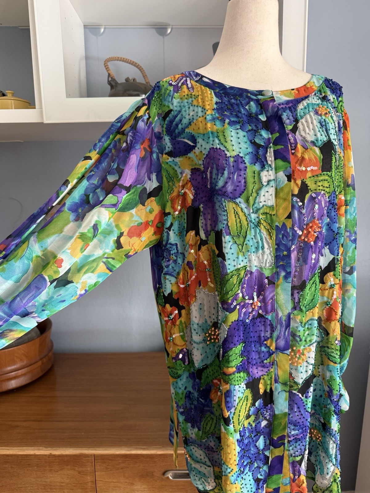 VTG Diane Freis Blouse Shirt Size Silk Bead Sequin Retro Glam Festive Luxury M/L