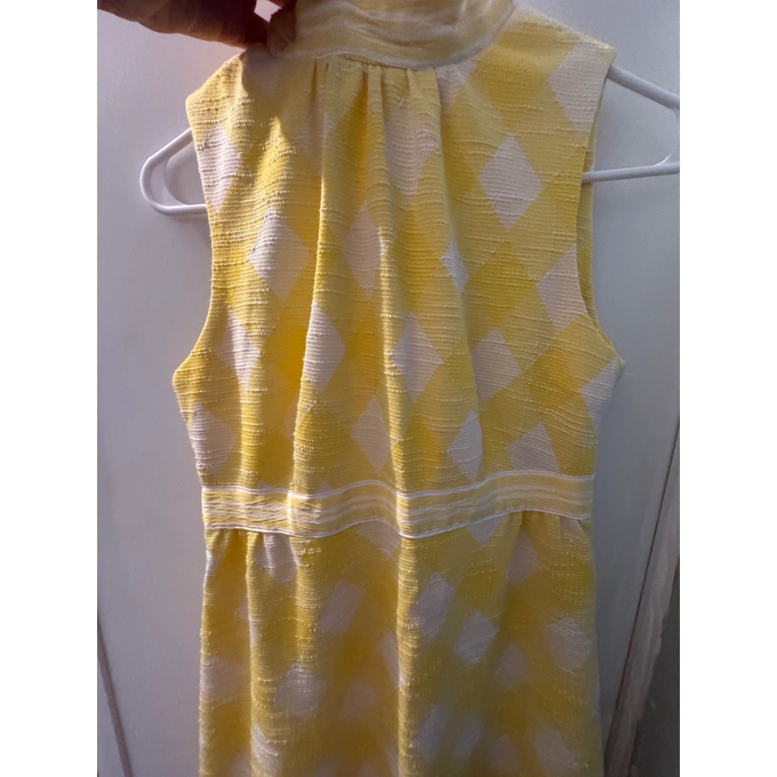 Vintage Melissa Lane Yellow White Diamond Harlequin Mock Neck Dress M