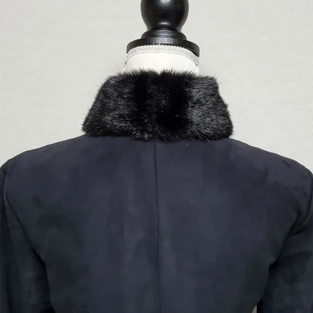 80s Vintage Extra Point by Reference Point Black Faux Suede Faux Fur Belted Coat