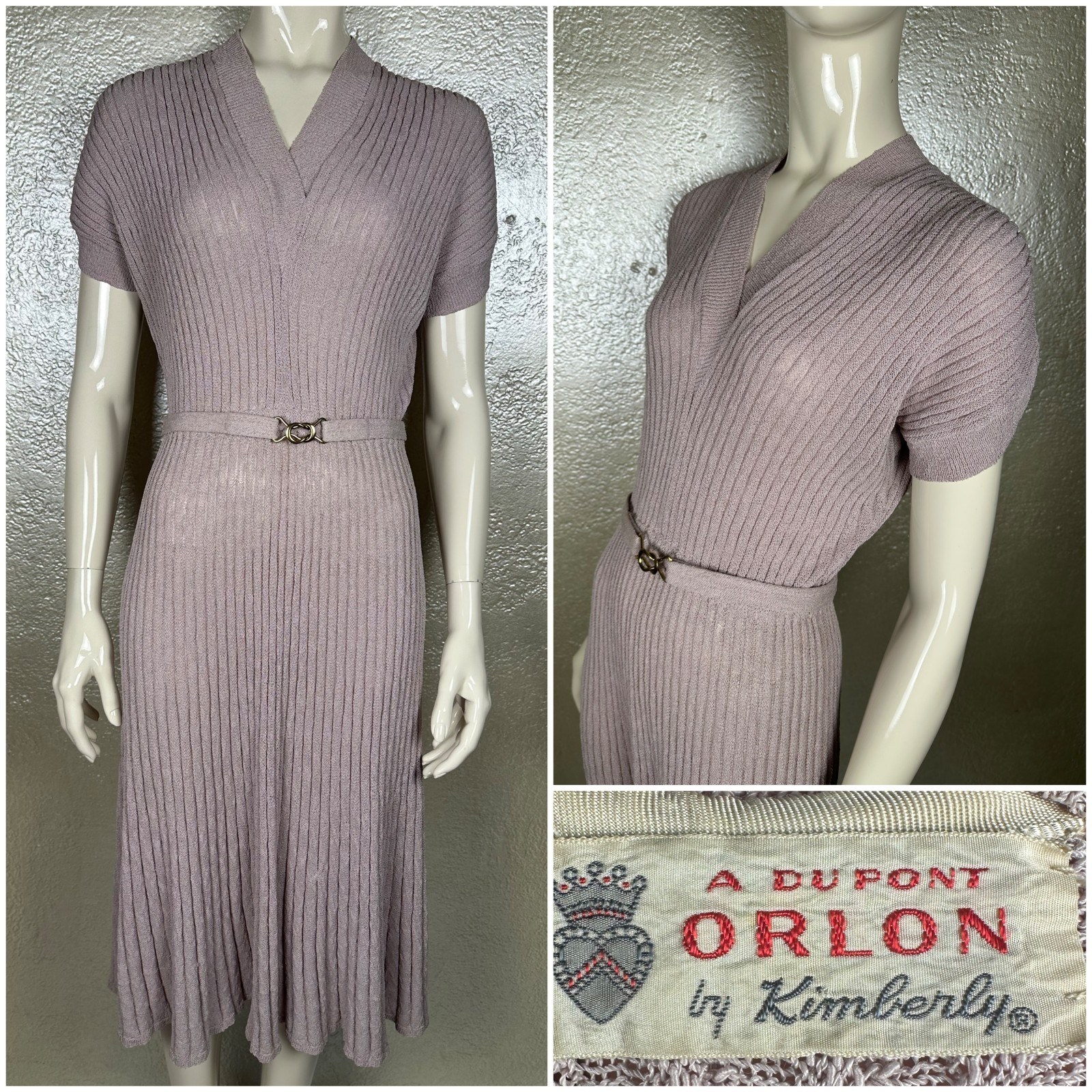 Vintage 1950&rsquo;s-1960&rsquo;s Ladies KIMBERLY Du Pont Orlon Tan Knit Dress w/Belt