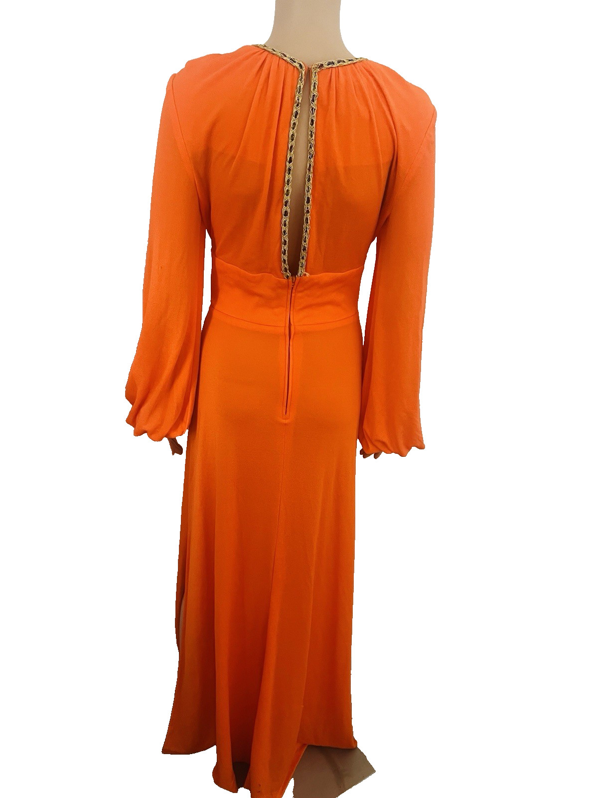 VTG 70s Funky Mod Orange Belted Maxi Dress Sexy Plunging Keyhole Front/Back Med