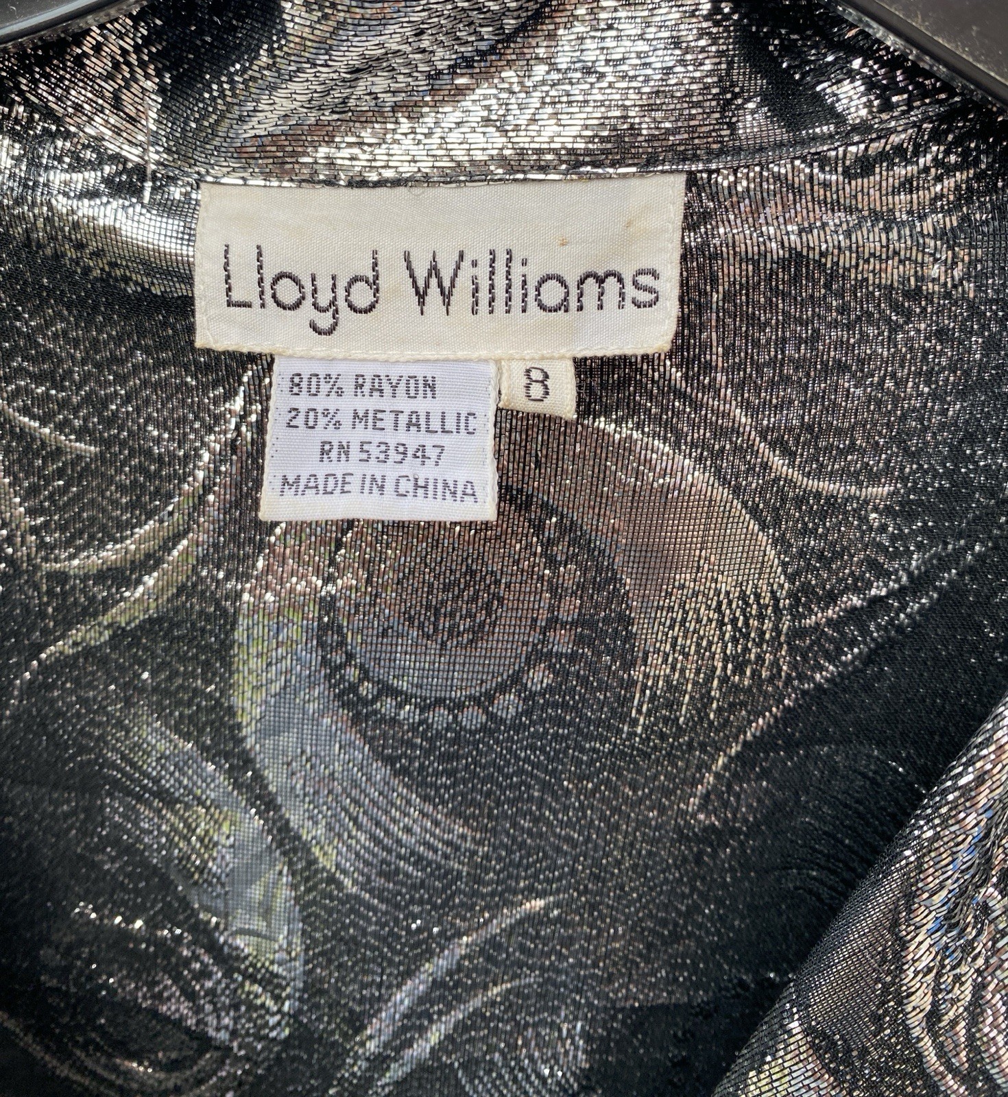 Vintage 80’s Metallic Silver Buttonup Lloyd Williams Size 8 Disco Glam Rock
