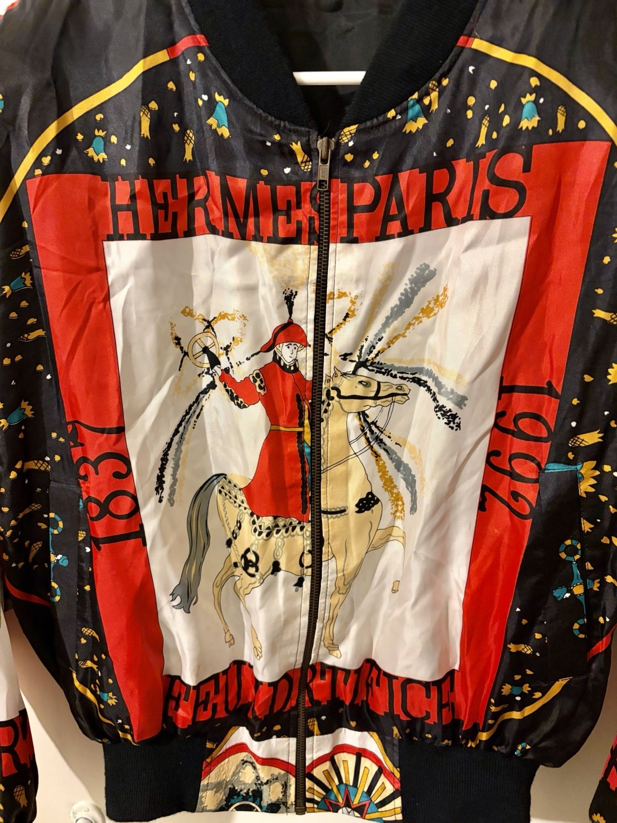 Vintage 80s 90s Silk Bomber Jacket Reworked From Hermes Scarf Women’s 25×25