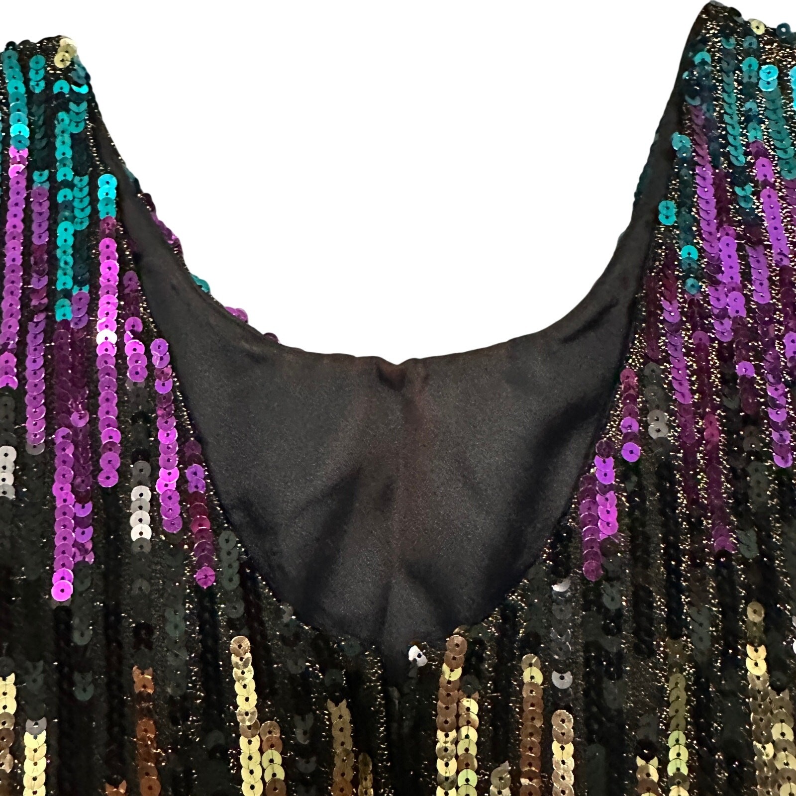 Vintage Alyce 1980s Sequin Mini Party Cocktail Dress Purple Green Gold Sz Med/10