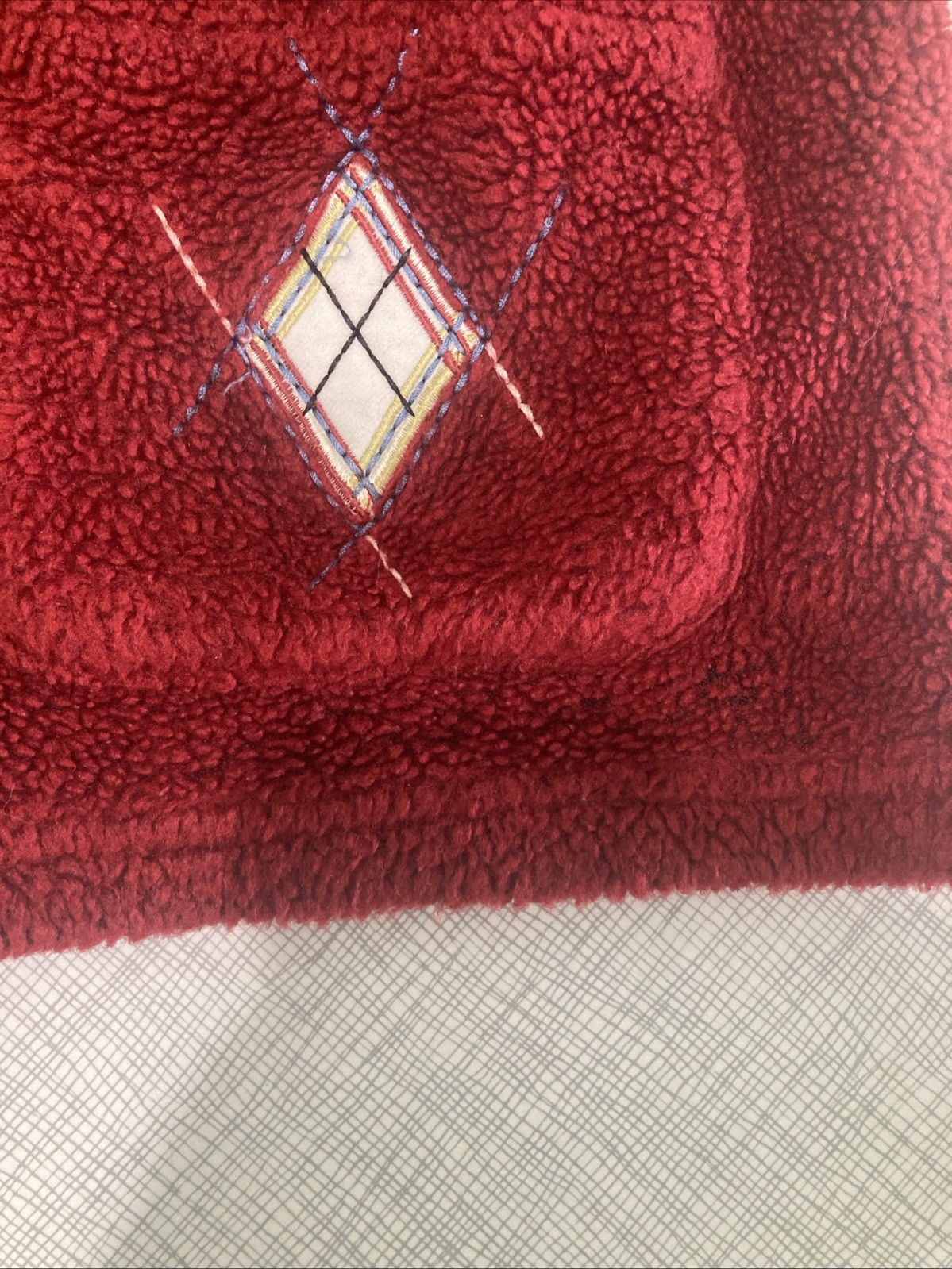 Vtg 1990s Teddi Red Argyle Fleece Jacket Women’s Small Button Up Cardigan GUC