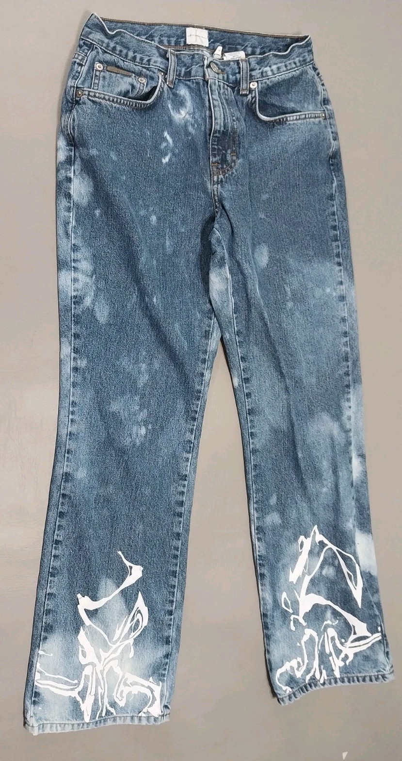VINTAGE Calvin Klein Jeans Womens 6 Blue Denim Boot Double Stone 28×29 Med Wash