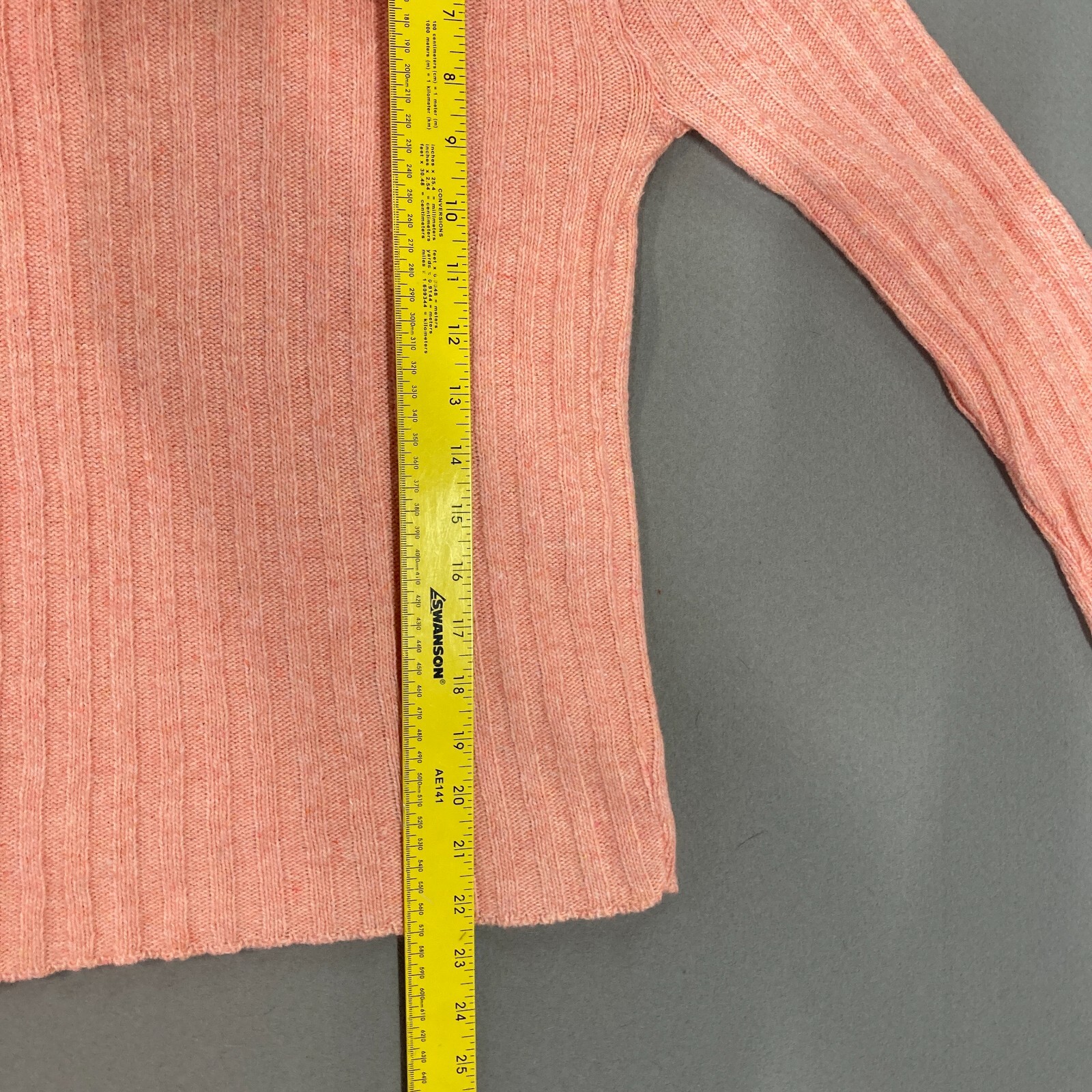 Vintage Sears Jr Bazaar Turtleneck Sweater 70s Ribbed Womens XS/S Light Peach