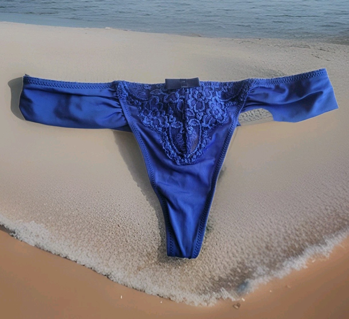Vintage Aerie Second Skin Satin Thong Panties Blue Low Rise