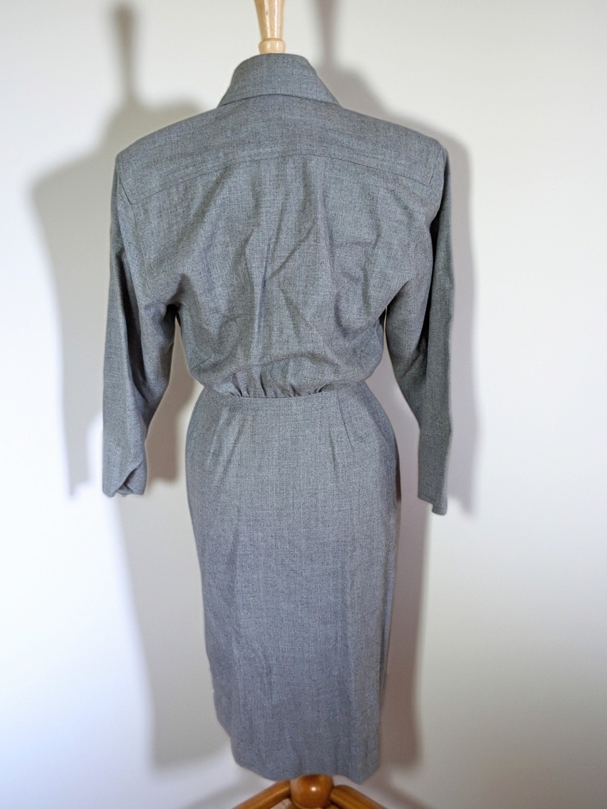 Vintage 80s PSI Couture Gray Marl Coatdress Military Power Dress Midi Epaulets