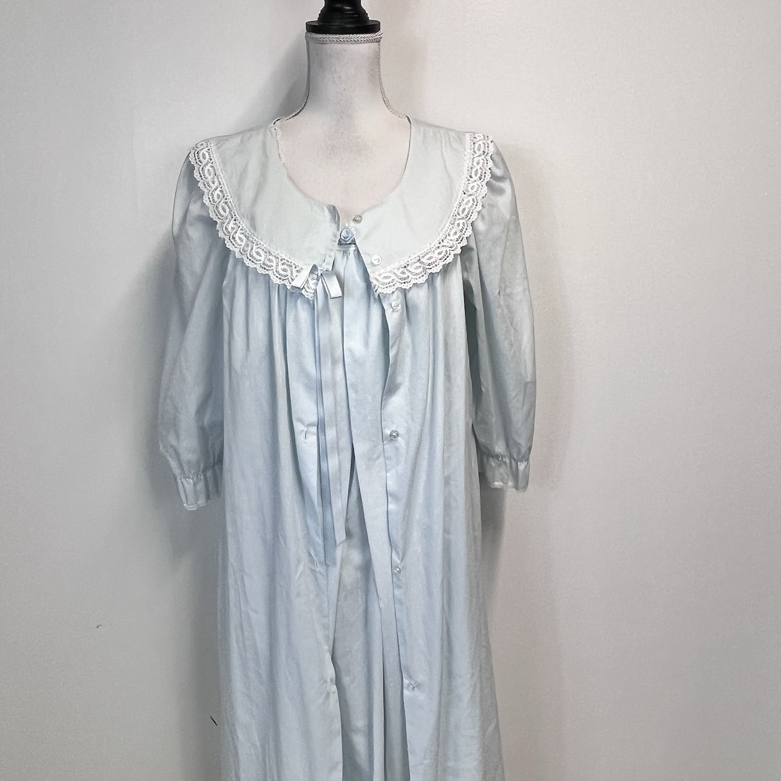 Vintage Take Nine Maternity Blue 2pc Nightgown Robe Peignoir Set sz Medium 12 14