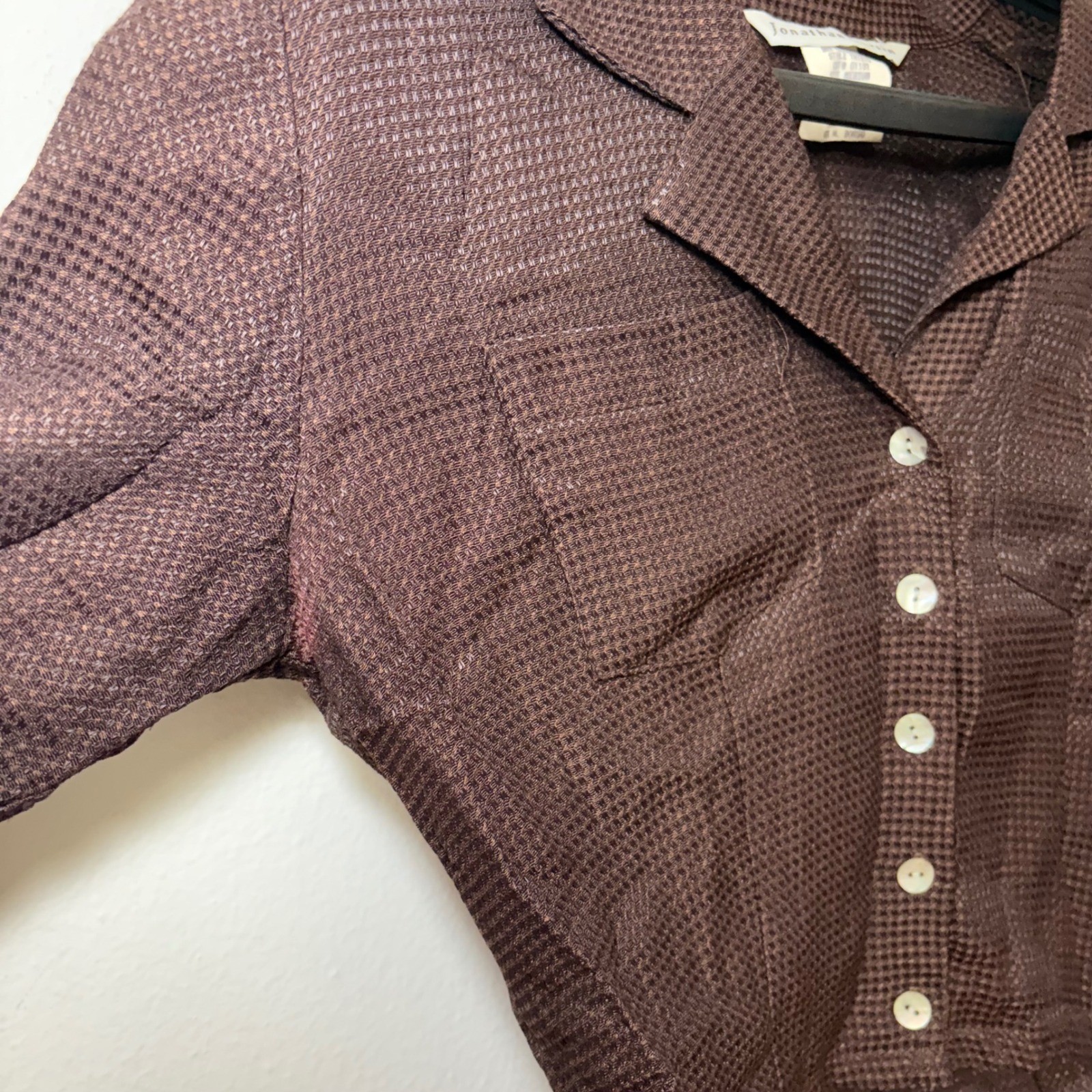 90s Jonathan Martin Brown Cropped Button Up Blouse Indie Sleeze Womens M USA