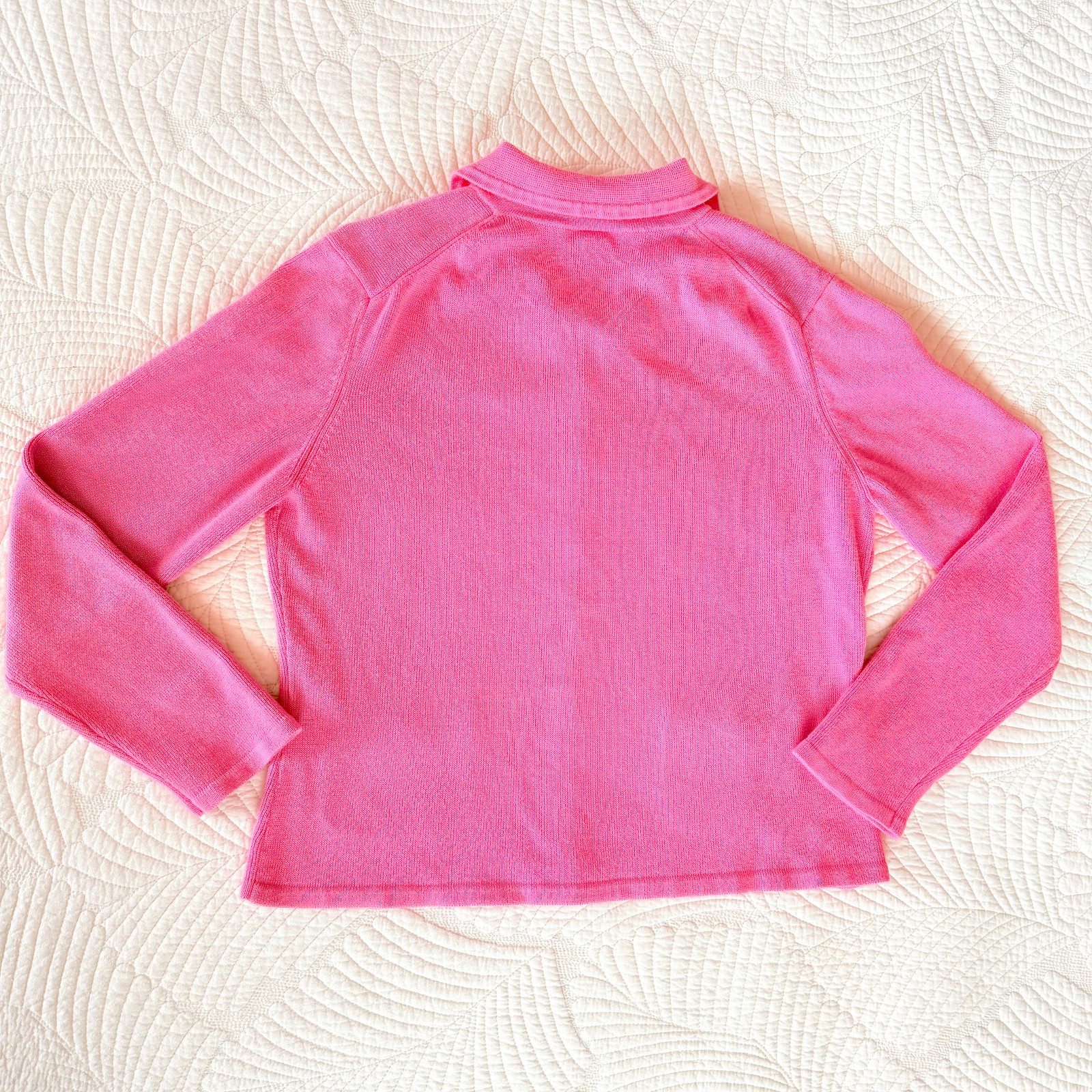 VTG Harold&rsquo;s Pink Bow Collared Twee Cotton Sweater Cardigan Size L