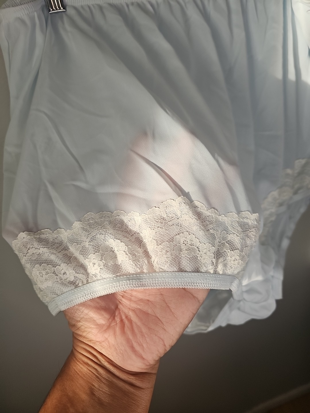 Vintage Dixie Belle 100% Nylon Light Blue Panties Lace Detail Size 12