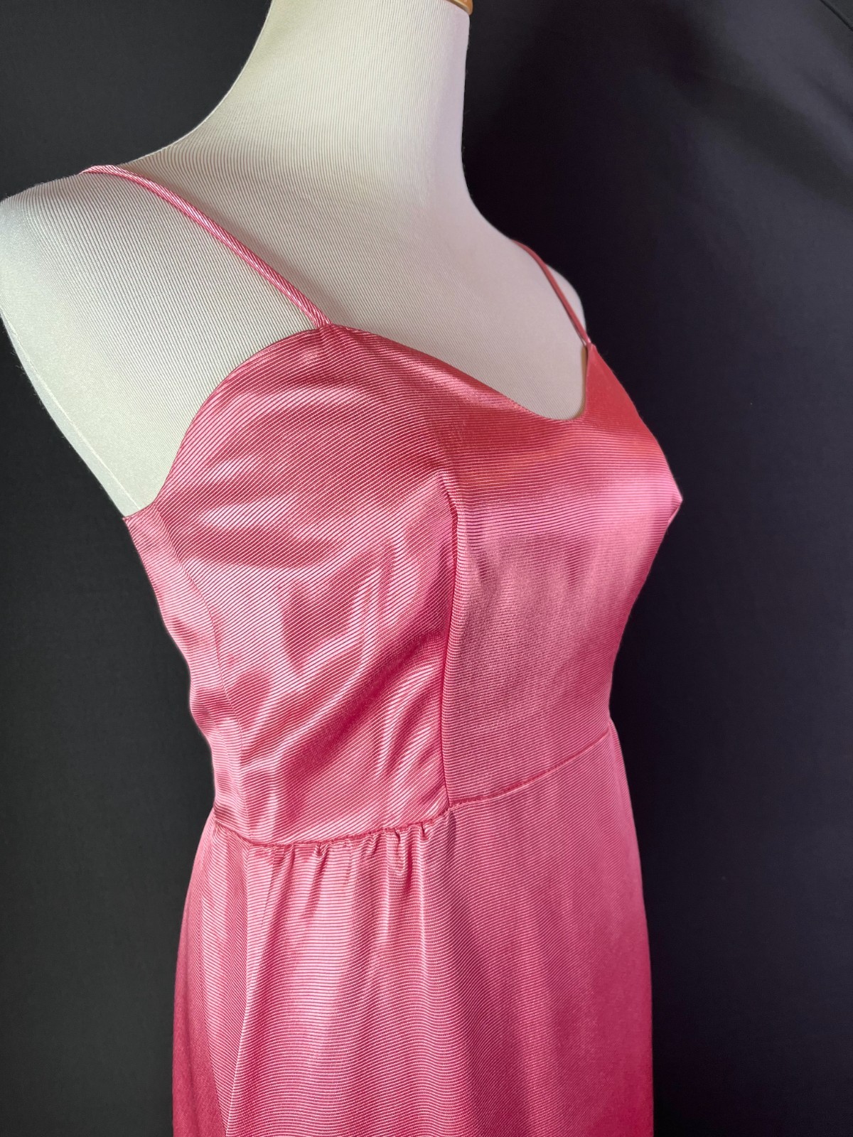 Vintage 1970s Pink Long Gown Spaghetti Straps Zip Back