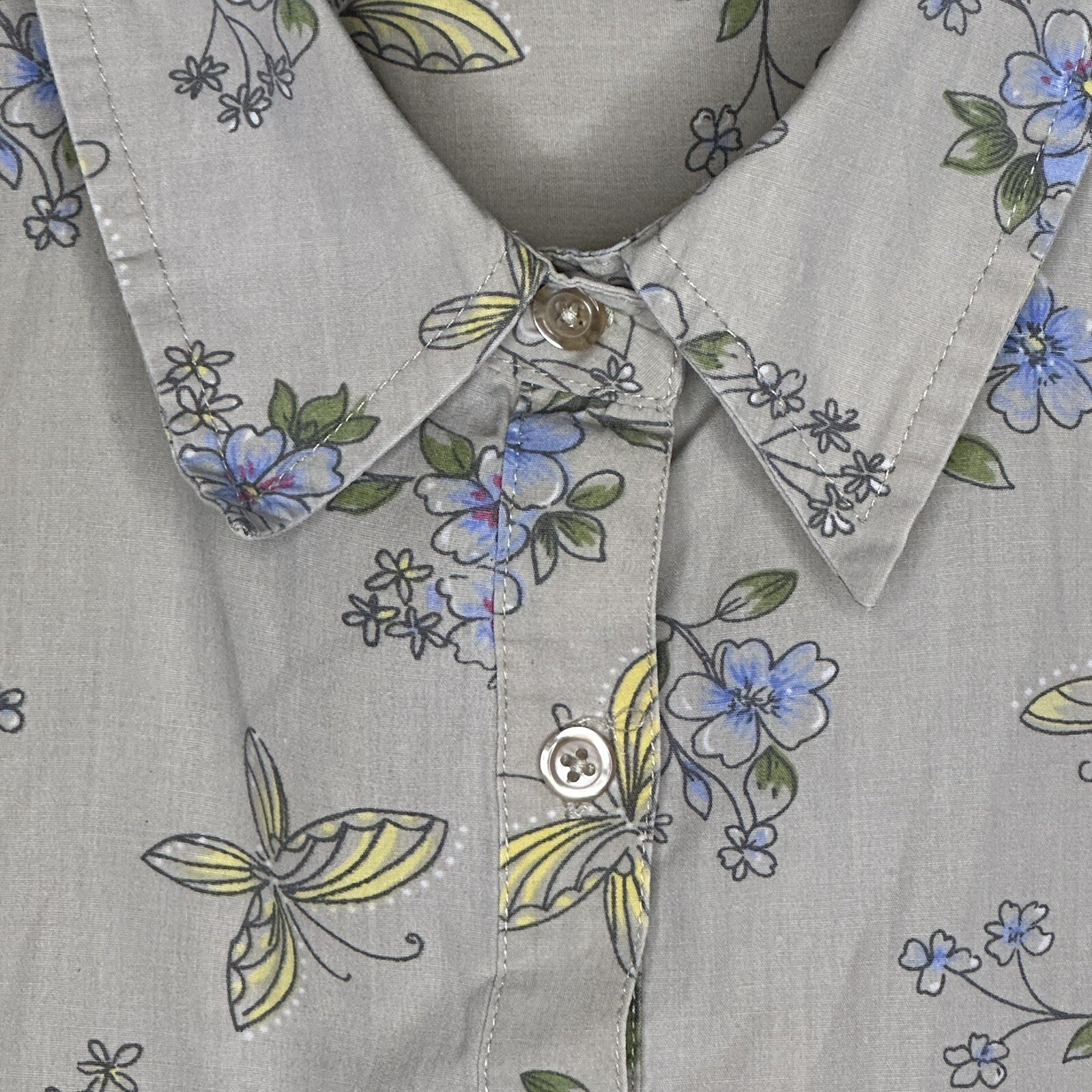Bobbie Brooks Vintage Button Up Top 22W 24W Tan Floral Butterfly Grandma Granny