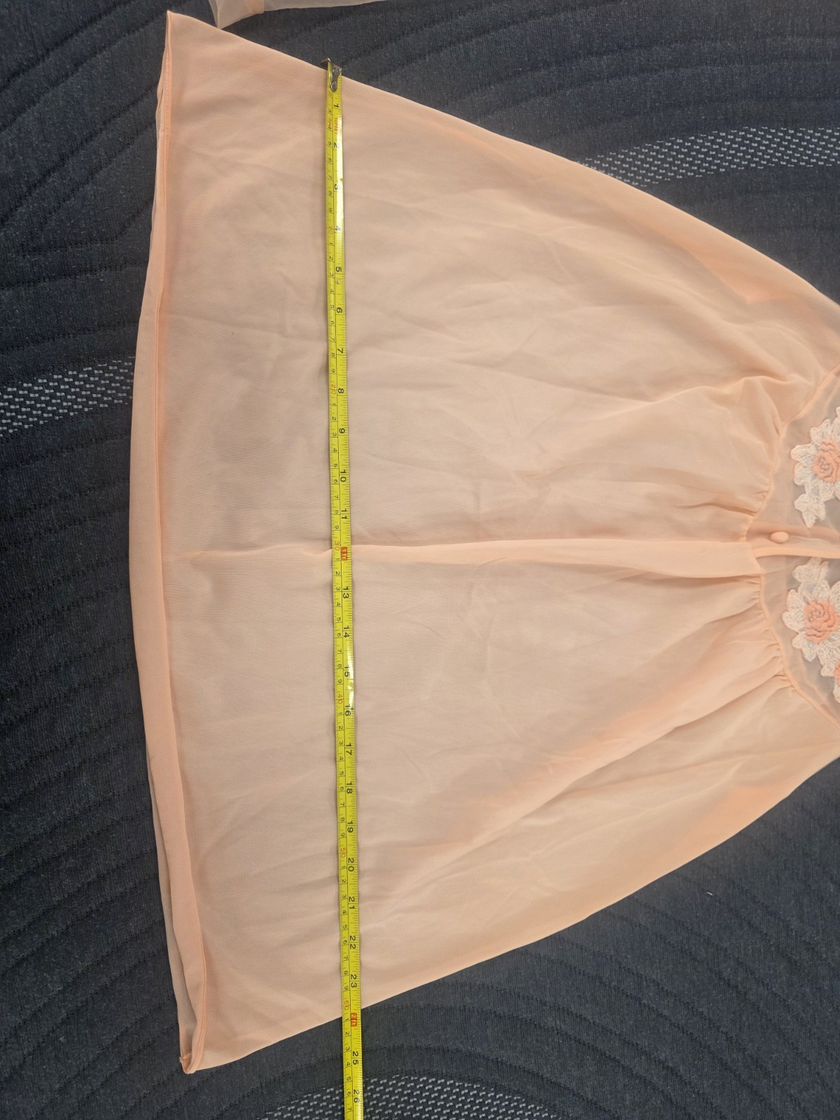 Vtg Babydoll Peignoir Set Peach Pandora Lingerie Robe Chiffon Sheer 100% Nylon