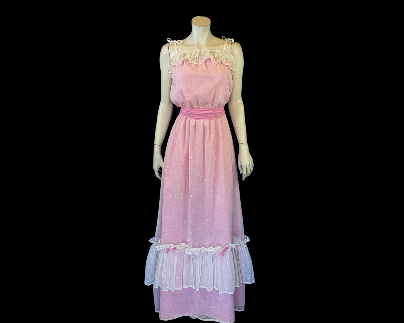 1970s Pink Prairie Ruffle Maxi Sundress | Romantic Cottagecore | XS S