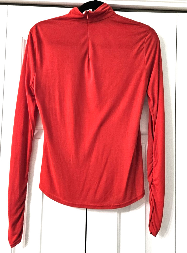 EMANUEL UNGARO Bright Red L/S high neck blouse with gathering at the sleeves XS