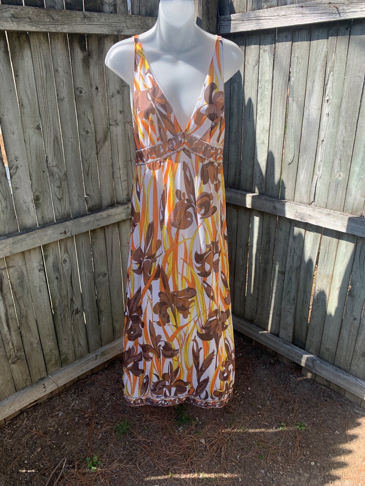 Emilio Pucci Vtg Formfit Roger’s Floral Iris Nightgown Orange, Yellow Accents