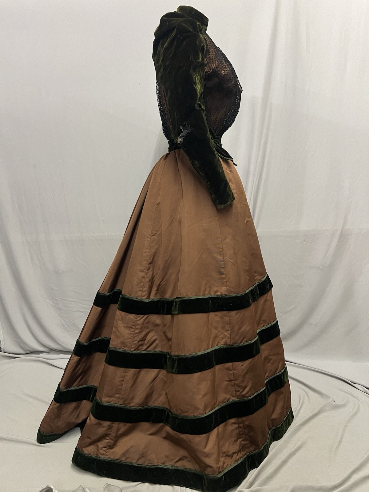 1880’s Deep Green Velvet & Chocalate Brown Silk Faille 2 Pc Dress