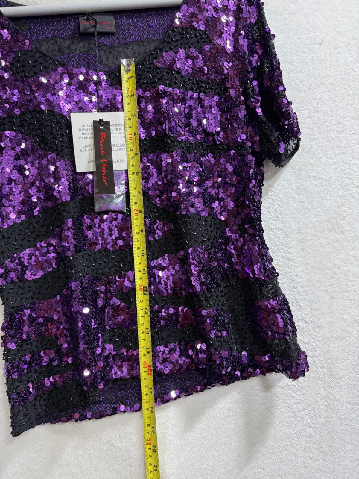 Frank Usher Top Size 14 Purple Sequin 90s Short Sleeve Cocktail Formal Y2K Glam