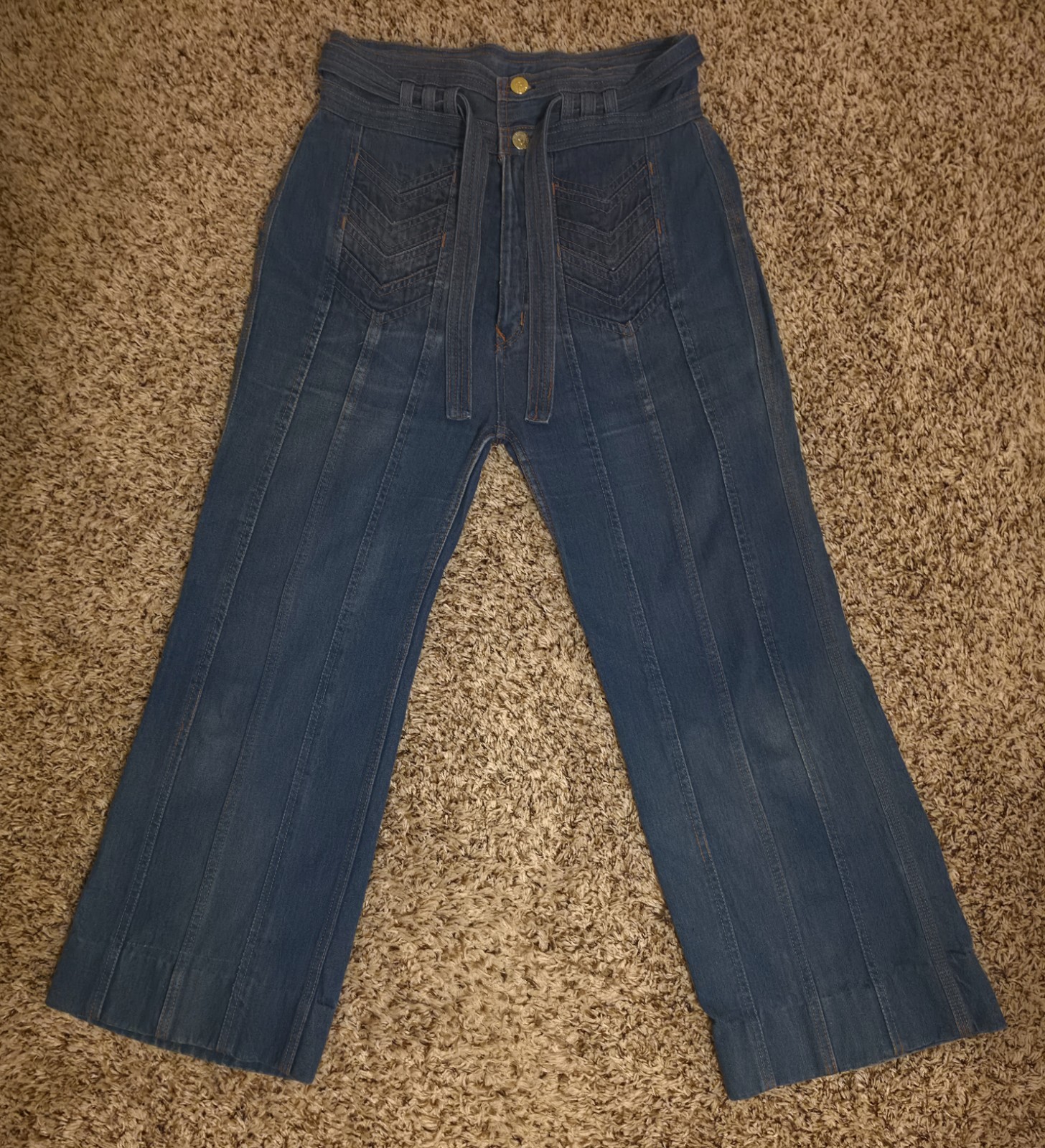 RARE Vtg 70s N&rsquo;est Ce Pas Bell Bottoms High Waisted Sunray Pleated Chevron Jeans