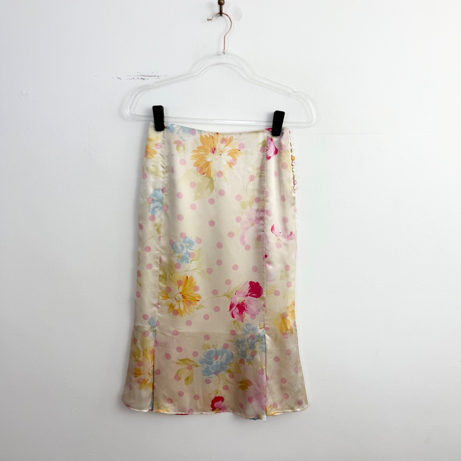 Vintage Y2K Emanuel Ungaro Silk Floral Polka Dot Slip Skirt IT 34 XXS