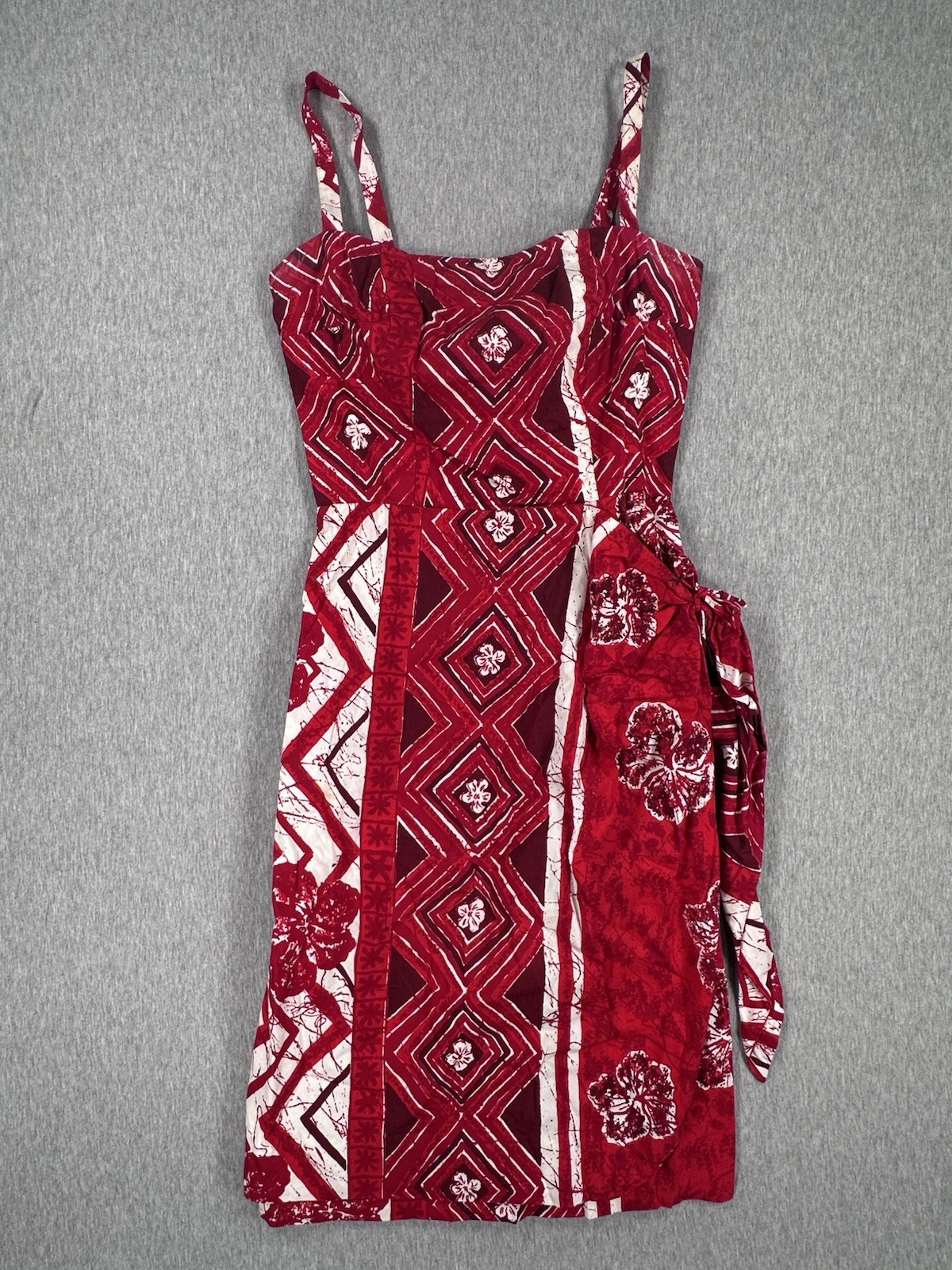 VINTAGE 50&rsquo;s Hawaiian Red White Cotton Sarong Dress Pin Up VLV Retro Rockabilly