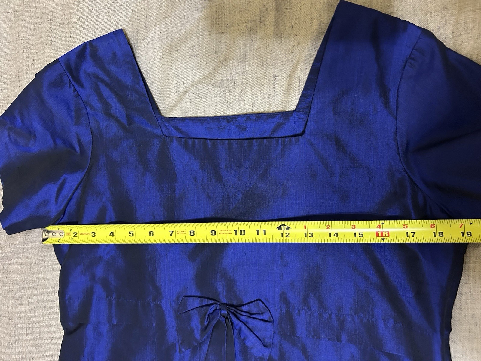 Vintage 60s Handmade Medium Blue Silk Taffeta Blouse Regency Glamour