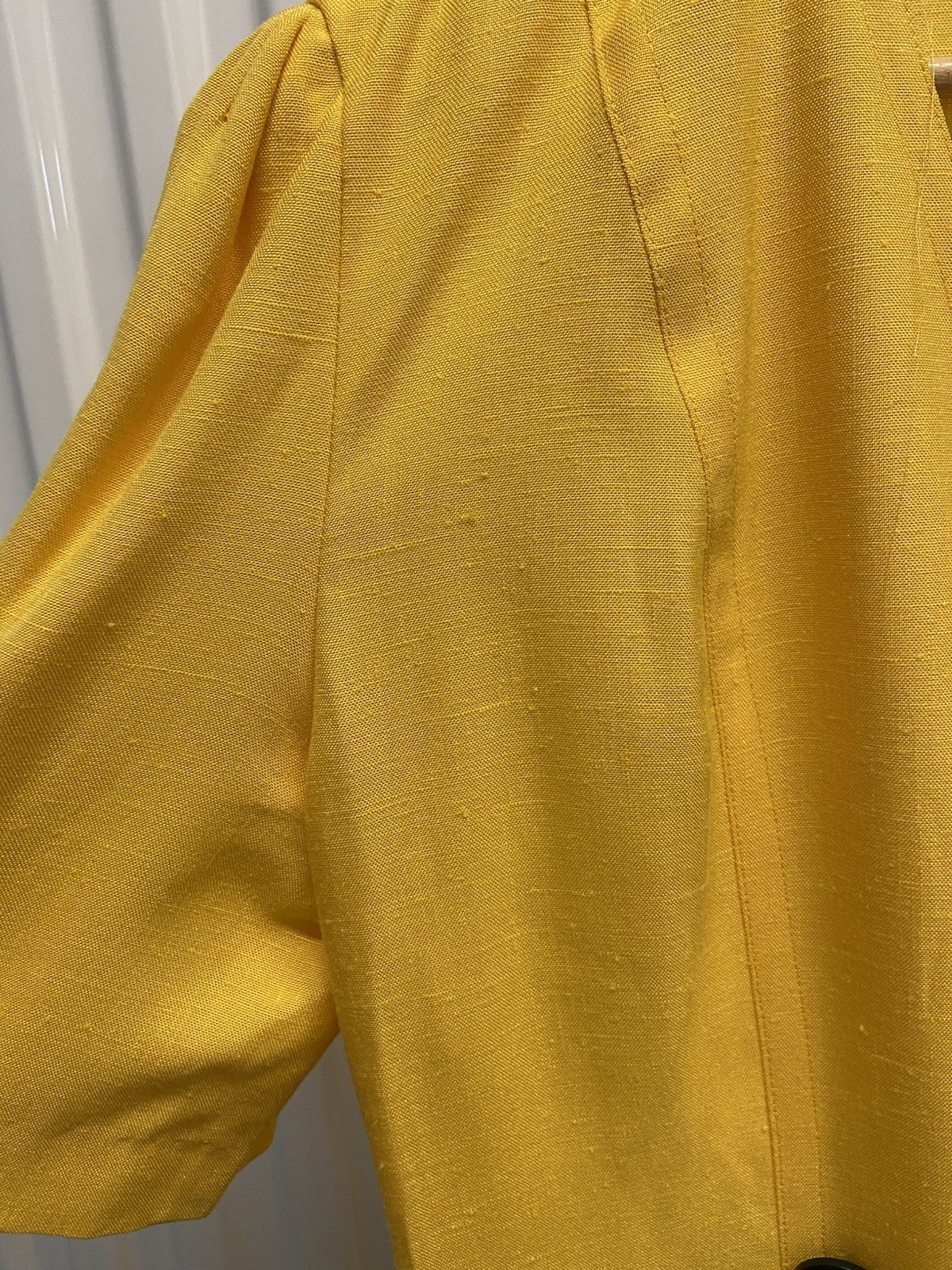 Vintage 80s Pierre Balmain Yellow Linen Power Dress Women’s M-L Made in France
