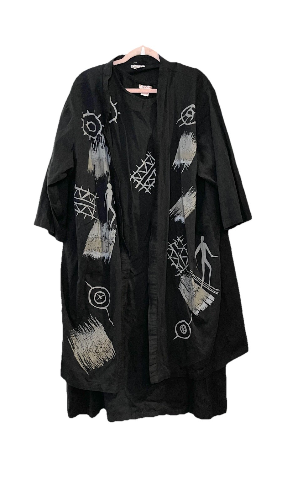 Vintage 90s Y2K Fixation Artsy Lagenlook 2 Piece Maxi Cardigan Duster Tribal 1X