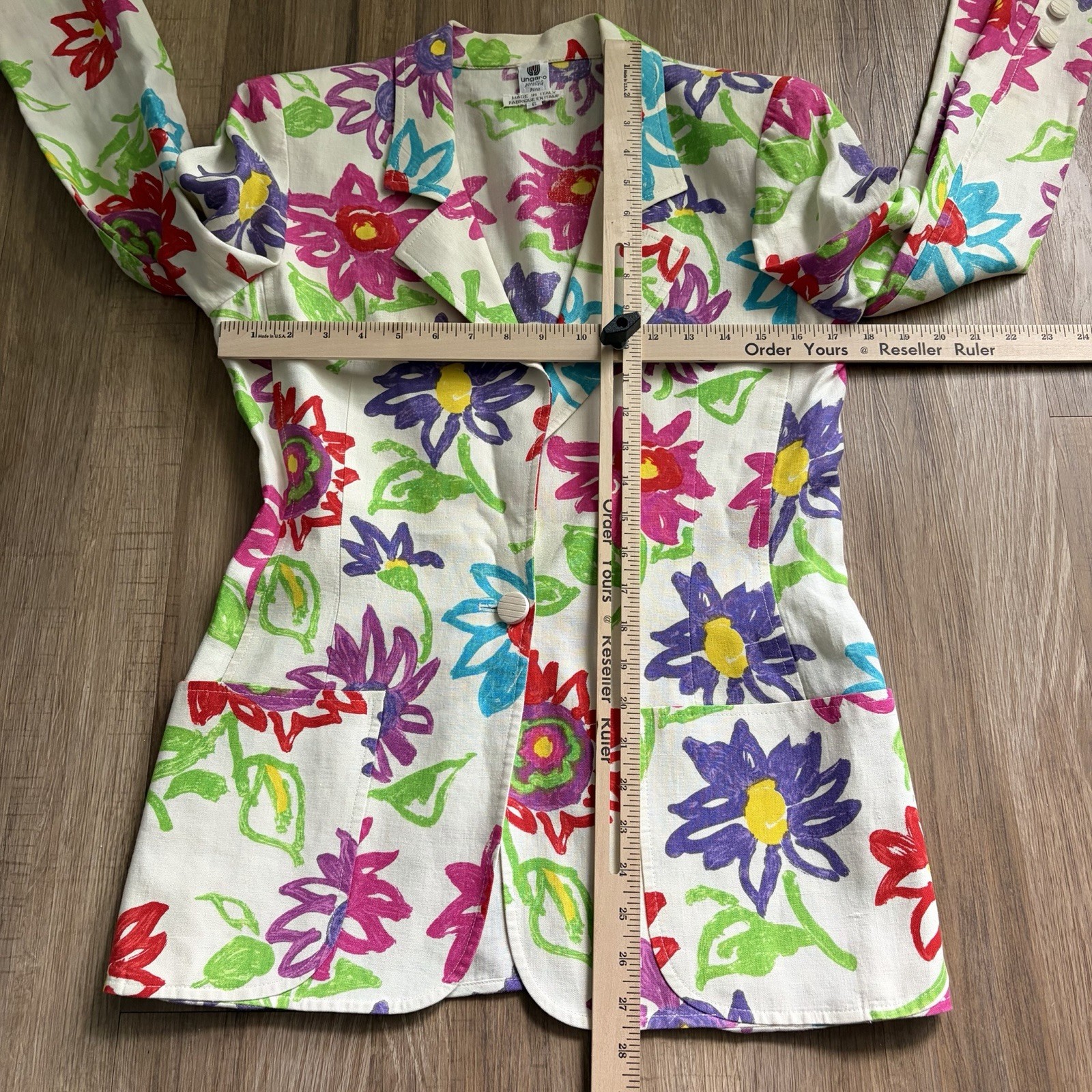 Vintage Emmanuel Ungaro Paris Linen Floral Blazer Size 6 Italy Made Cream Flower