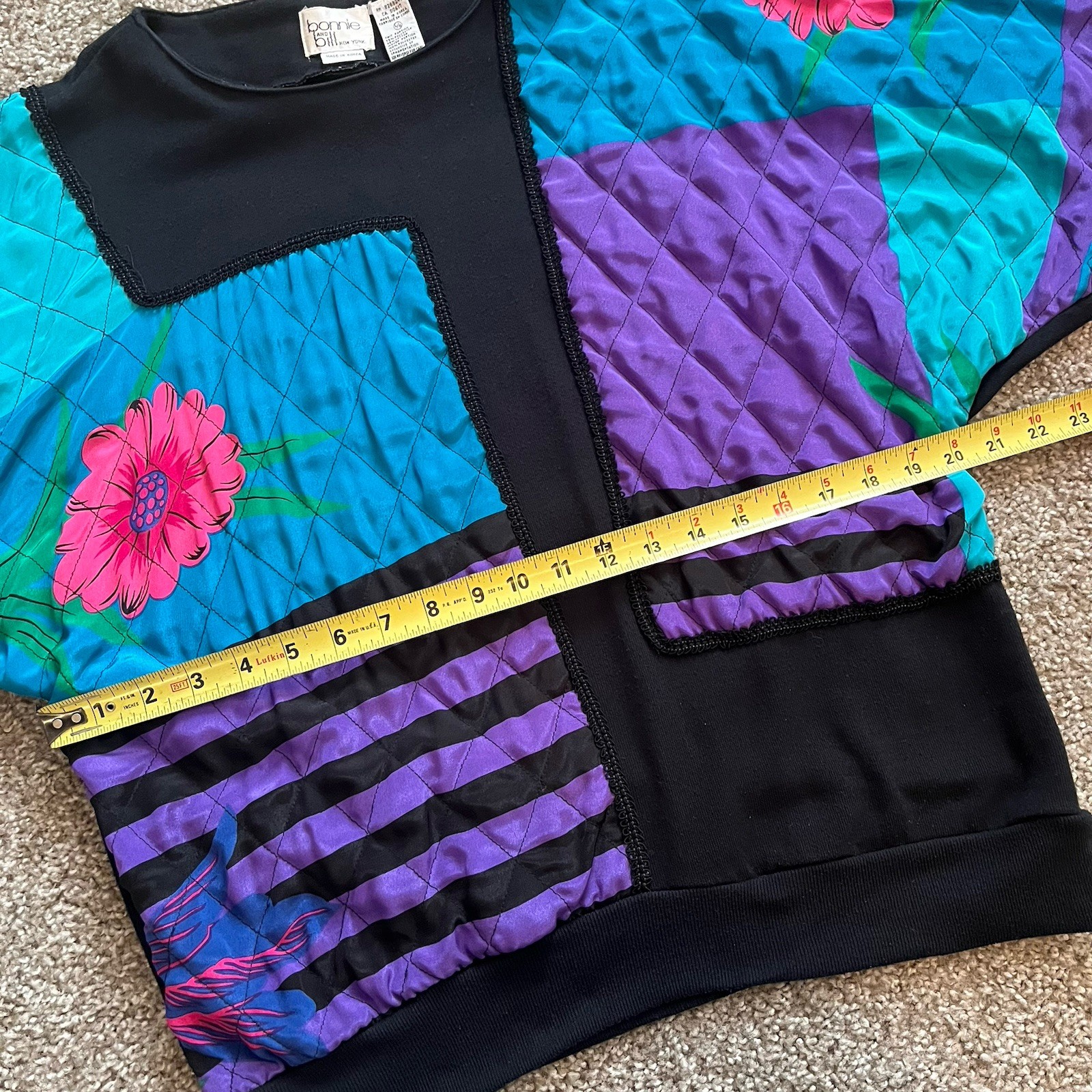 VTG Quilted Patchwork Top M/L Multicolor Retro 1/2 Sleeve Maximalist Art To Wear