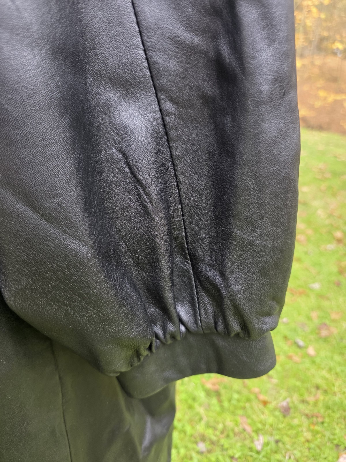 Vtg E Wear Black Long Lambskin Leather Coat With Fox Fur SZ 2X Plus Size Mob