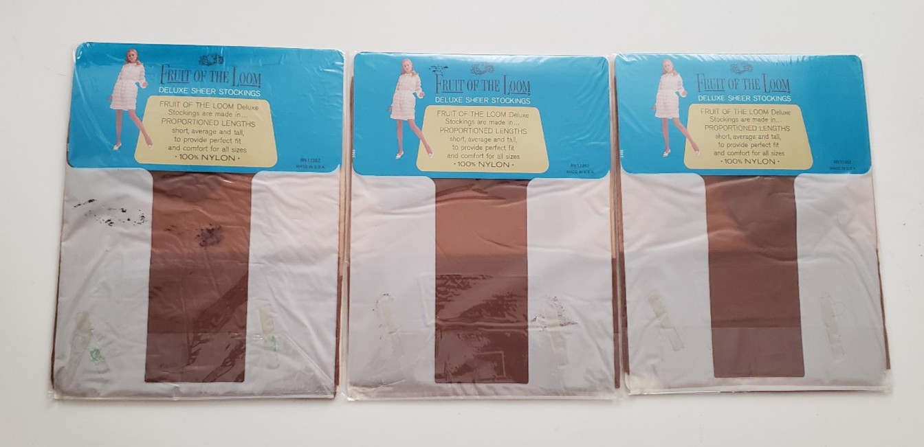 3 Vintage Pair Fruit Of The Loom Deluxe Sheer Mesh Stockings 10 Tall Blush