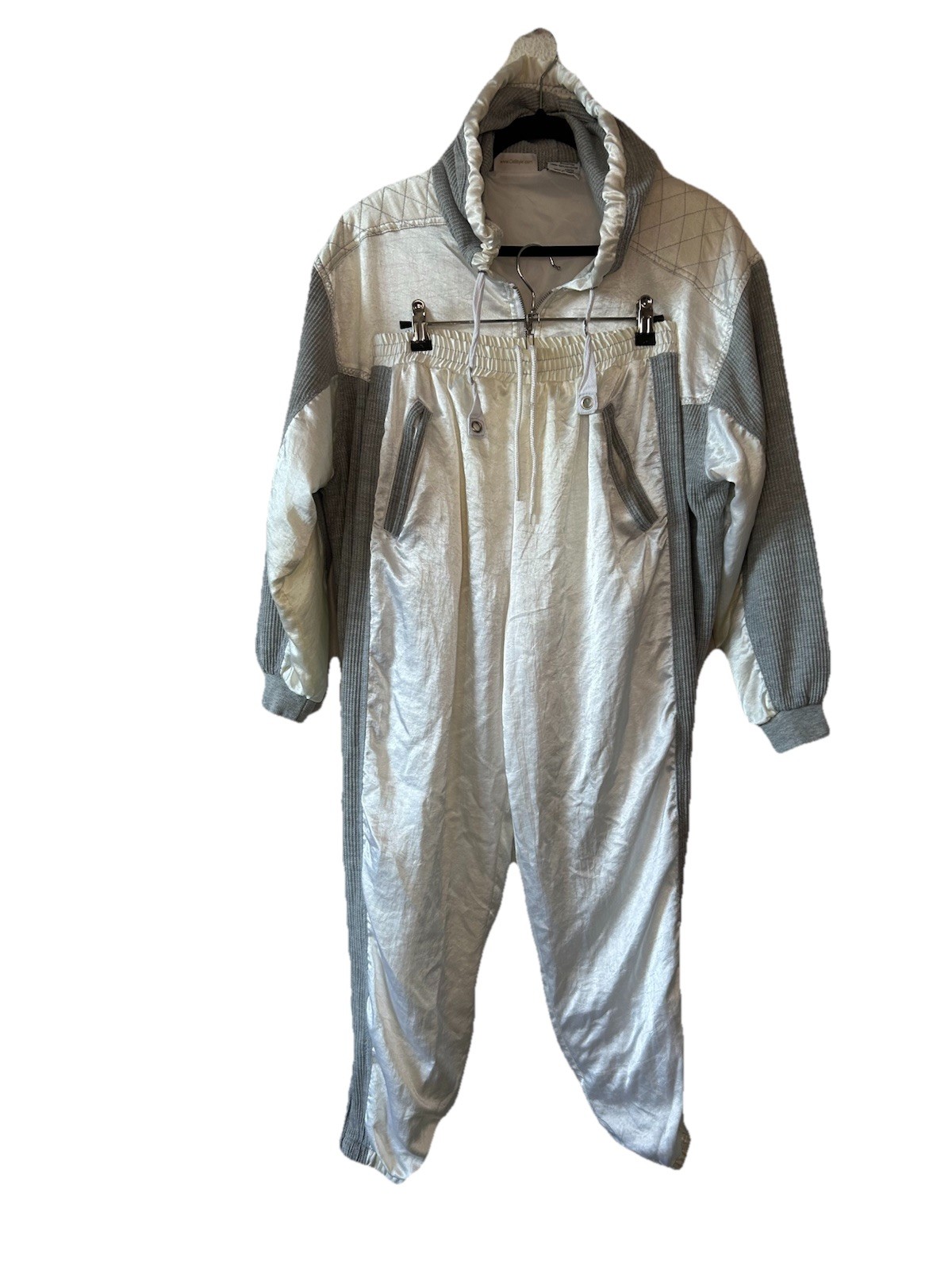 VTG 90’s California Style White and Grey Nylon Zip Up Track Suit Set Gorpcore S