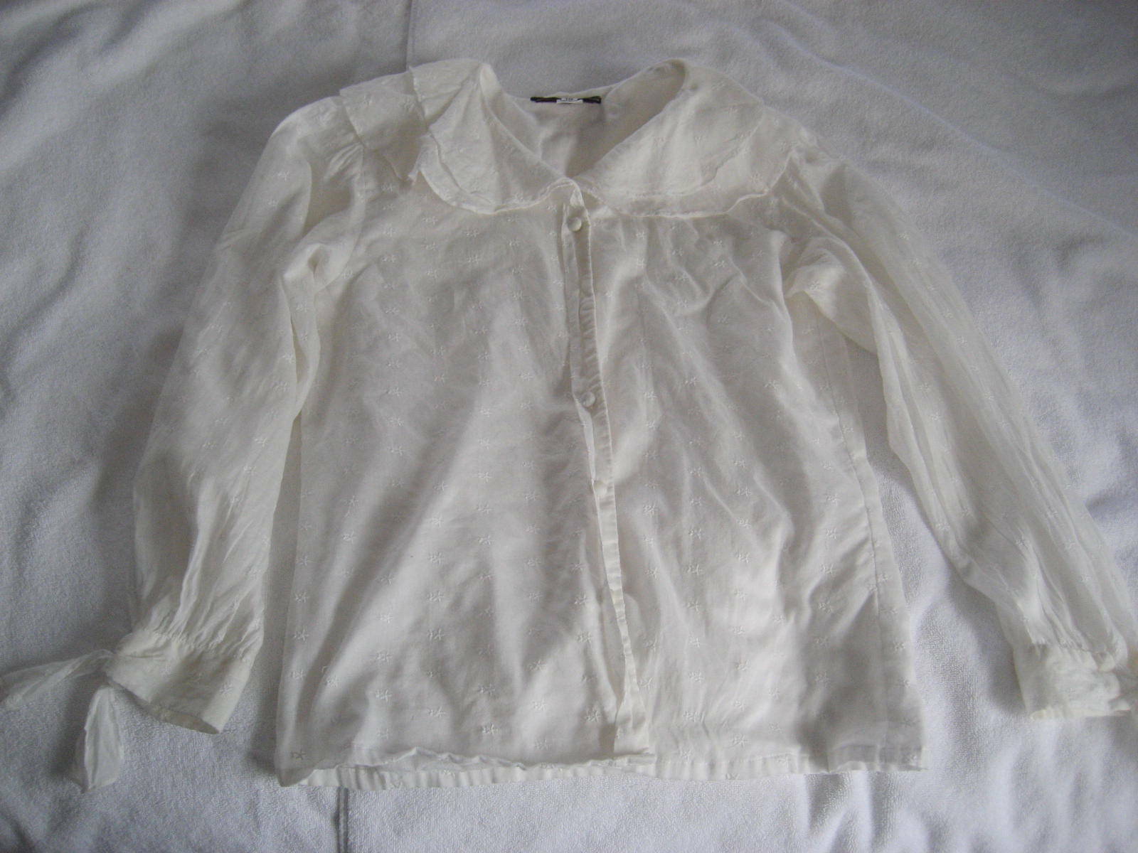 1980s Cullinane White Large Ruffle Collar Fluttery Romantic Blouse Shirt Sz 8-10